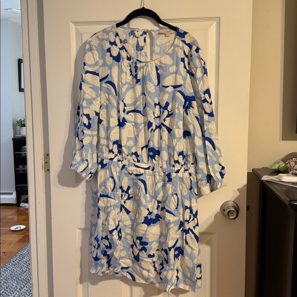 LOFT Blue and White Patterned Dress